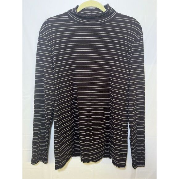 Lands' End Tops - LANDS' END Stretch Cotton Striped Turtleneck'‎  Brown And White  Size Large